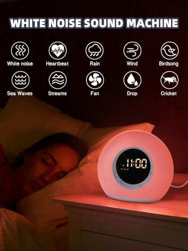 ICODE Alarm Clock with Dimmable Night Light and 10 White Noise