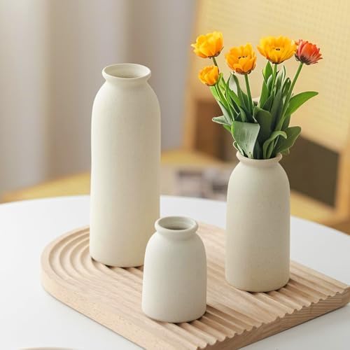 Tinctotnic 3-Piece Ceramic Vase Set - Distressed Beige