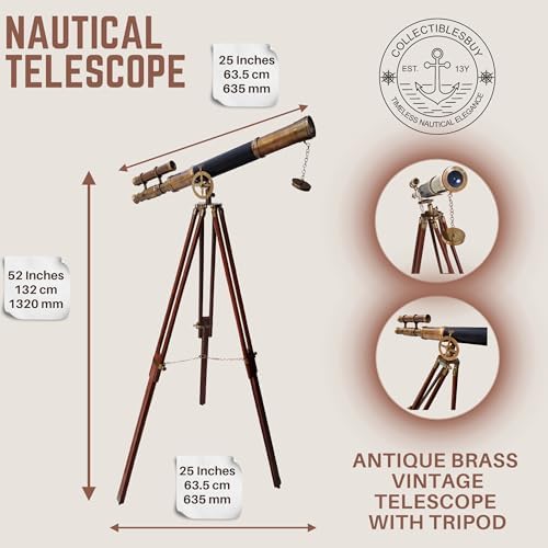 Classic Nautical Brass Telescope with Wooden Tripod
