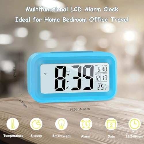Hooporia Blue Alarm Clock with LCD Screen and Snooze Function