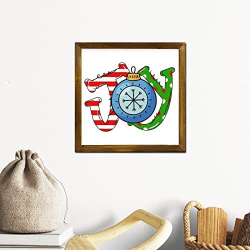 Christmas Joy Ball Framed Wooden Sign 7x7 Inch