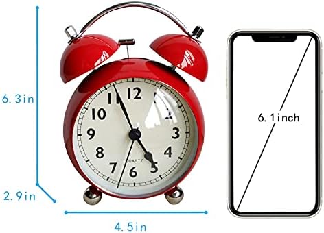 4 Inch Twin Bell Alarm Clock with Backlight and No Ticking
