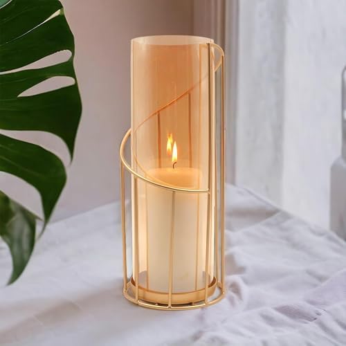 Hosley 12-Inch Metal Glass Hurricane Candle Holder