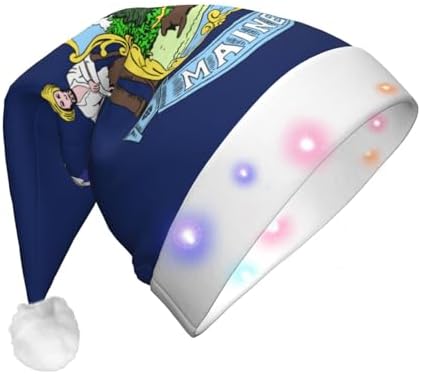 Maine State Flag Christmas Hat with LED Lights