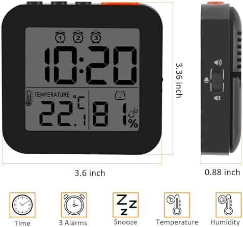 WinFong Small Digital Alarm Clock with 3 Bells and Humidity Temperature Display