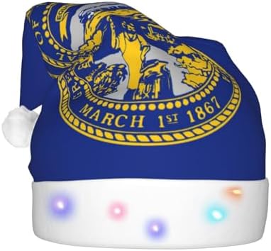 Nebraska Flag Print Christmas Hat with LED Lights