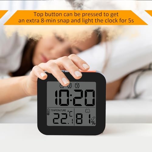 WinFong Small Digital Alarm Clock with 3 Bells and Humidity Temperature Display