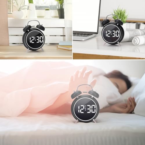 Super Loud Digital Alarm Clock with LED Display and Double Bell Sound