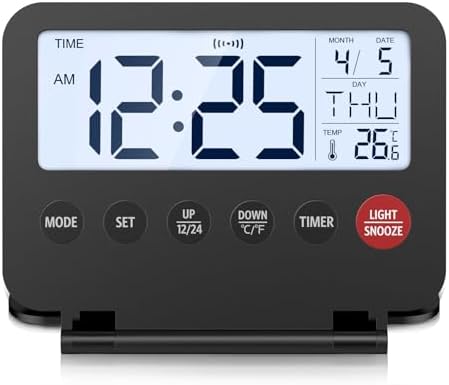 KeeKit Digital Travel Alarm Clock with Date and Temperature