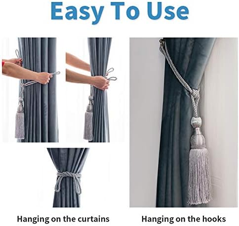Melodieux Decorative Curtain Holdbacks with Tassels - Set of 2 Grey