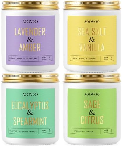 AOOVOO 4 Pack Scented Candles - Lavender Vanilla Sage Eucalyptus