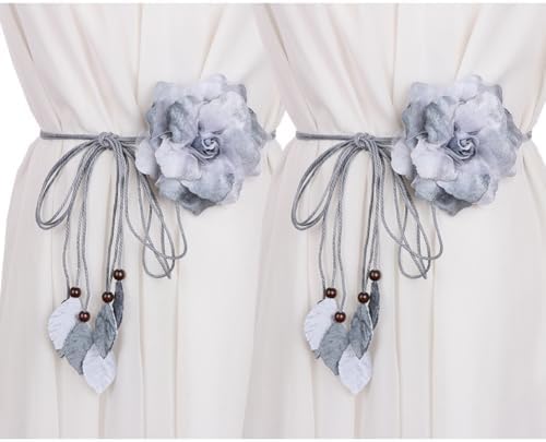 KDUPUP 2 Pcs Country Style Flower Curtain Tiebacks Grey