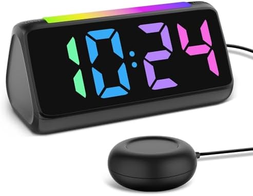 Netzu Alarm Clocks for Heavy Sleepers with Vibrating Pad and RGB Display