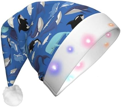 Whale Pattern Print LED Christmas Hat for Adults