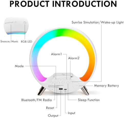 GuDoQi Sunrise Alarm Clock with Wireless Charging and Bluetooth