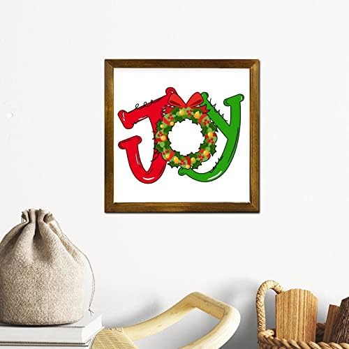 Christmas Joy Ball Framed Wooden Sign 7x7 Inch Wall Decor