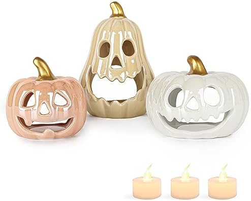 Sunlit Ceramic Pumpkin Tea Light Holder Set of 3