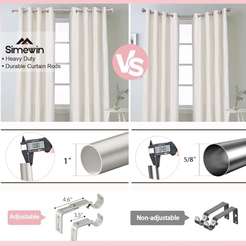 Heavy Duty Curtain Rods 28-48 Inches Silver Adjustable with Diamond Finials