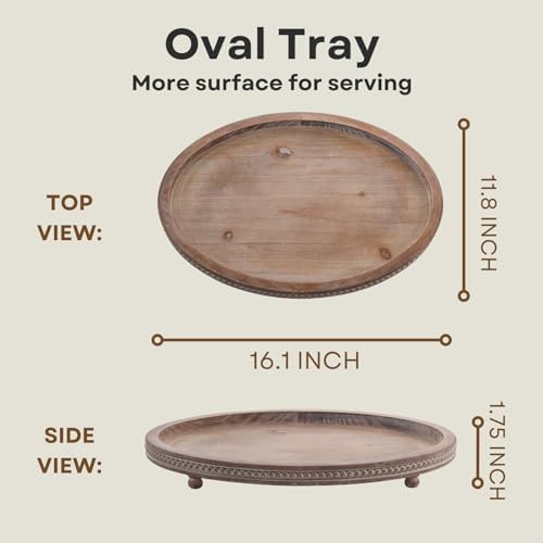 Festwind Decorative Oval Wooden Tray - Distressed Brown
