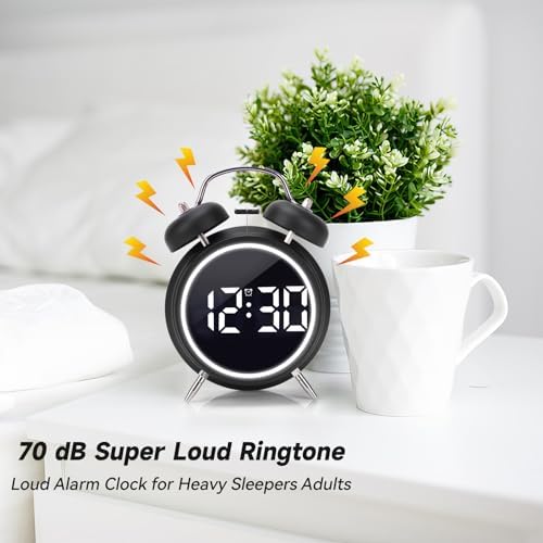 Super Loud Digital Alarm Clock with LED Display and Double Bell Sound