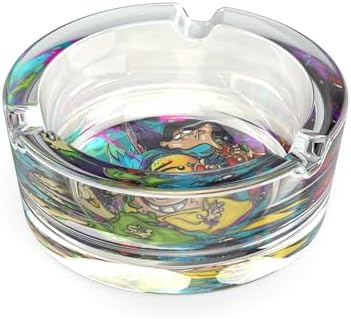 Glass Ashtray with Cartoon Design Yellow