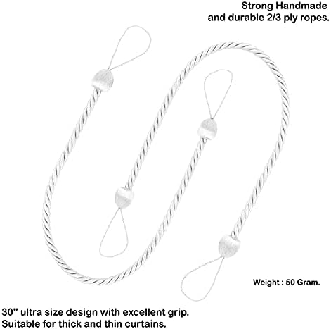 2 Pack Curtain Ropes Tiebacks Handmade Holdbacks - Polyester White