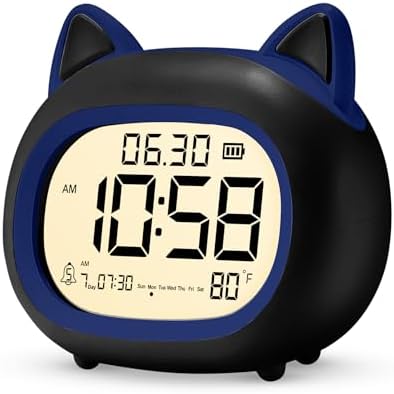 Adorable Cat Alarm Clock for Kids with Night Light