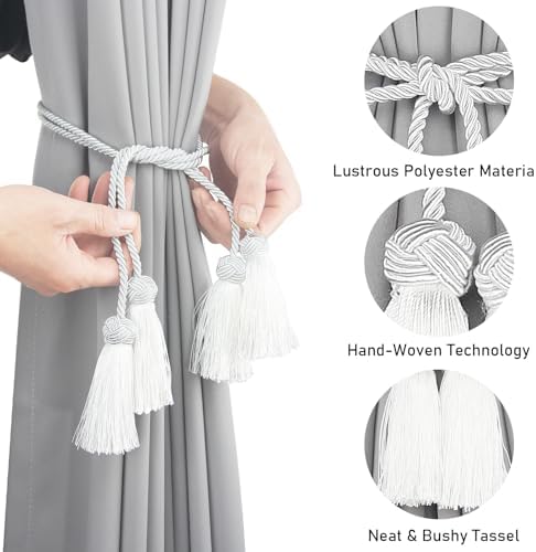Elegant White Curtain Tiebacks with Tassel 2pack