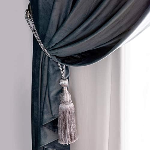 Melodieux Decorative Curtain Holdbacks with Tassels - Set of 2 Grey