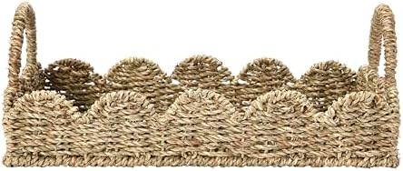Handwoven Seagrass Tray with Handles and Scalloped Edge