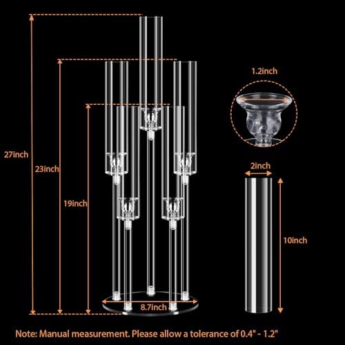 2 Sets 5 Arms Acrylic Candelabra Centerpieces with LED Holder