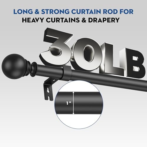Black Curtain Rod 66-120 Inch Adjustable Heavy Duty