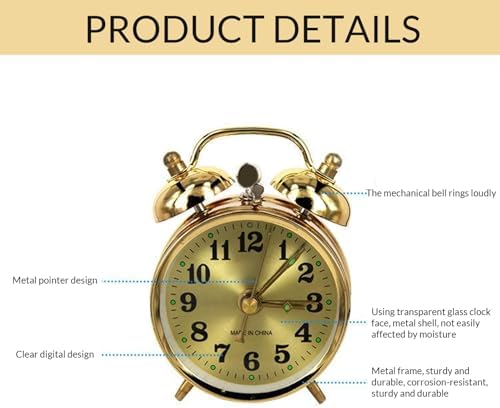 Wind Up Alarm Clock Gold Twin Bell Mechanical