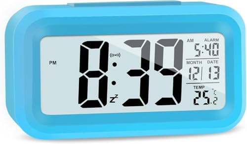 Hooporia Blue Alarm Clock with LCD Screen and Snooze Function