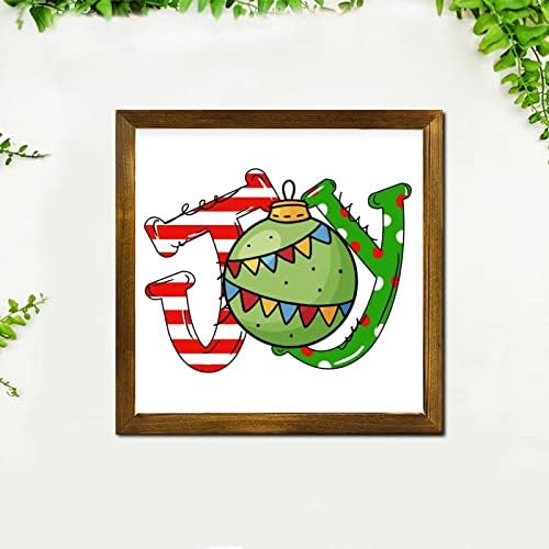 Christmas Joy Ball Framed Wooden Sign 7x7 Inch 1