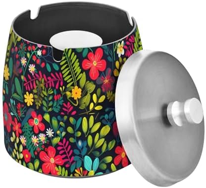 Colorful Bright Little Flowers Ashtray with Lid