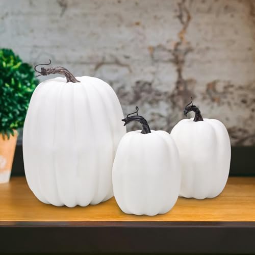 3PCS White Artificial Foam Pumpkins Halloween Decor Centerpieces