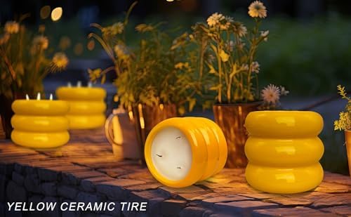 Yellow Ceramic 3 Wick Citronella Candle 18oz for Outdoor Use
