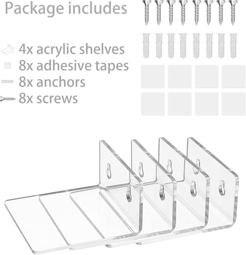 LUOBAO Clear Acrylic Floating Wall Shelves 4 Pack