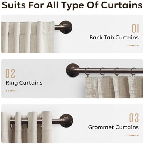 Zeerobee 1 Inch Antique Bronze Curtain Rods 32-48 Inches