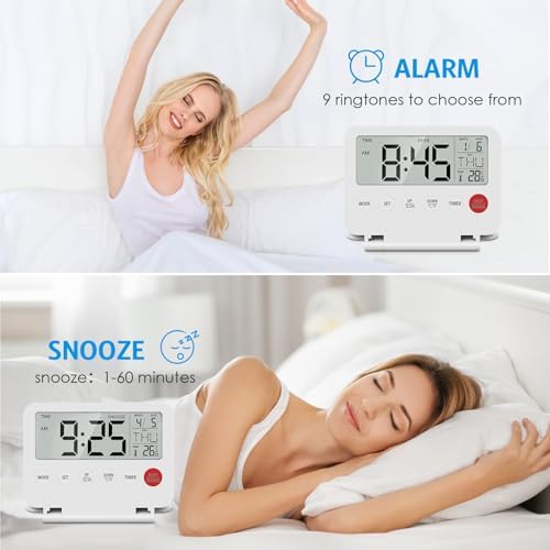 AMIR Travel Alarm Clock with Snooze and Calendar