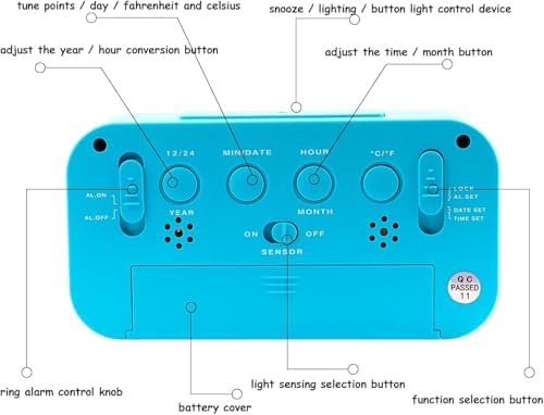 Hooporia Blue Alarm Clock with LCD Screen and Snooze Function