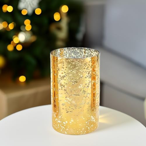 WGVI Hurricane Candle Holder Sleeve Gold Speckled Glass 4 x 6