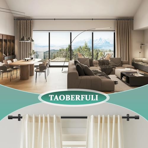 Adjustable 1 Inch Black Curtain Rod for Windows 72-144 Inches