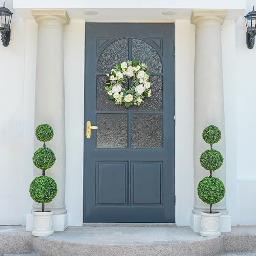 VIVATREES 3FT Artificial Triple Ball Topiary Set of 2 with Planter Pot