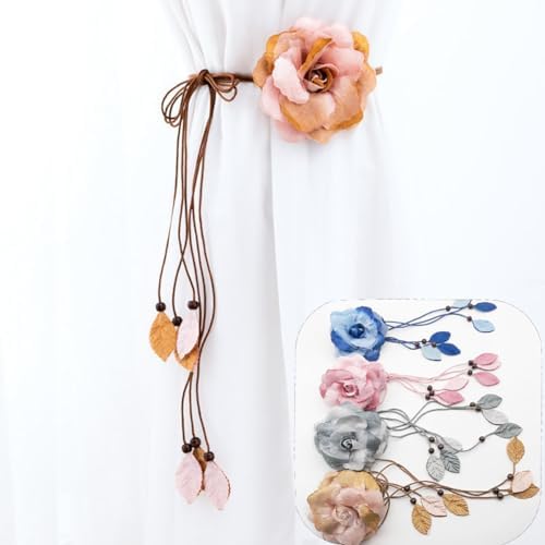 KDUPUP 2 Pcs Country Style Flower Curtain Tiebacks Grey