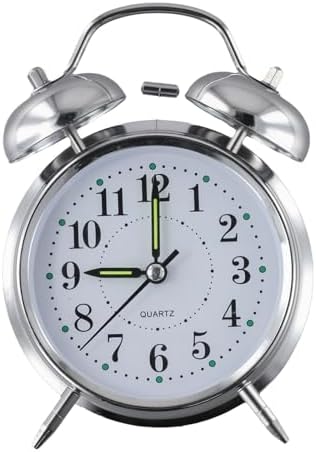 Chrome Finish Double Bell Wind Up Alarm Clock with Luminous Hands
