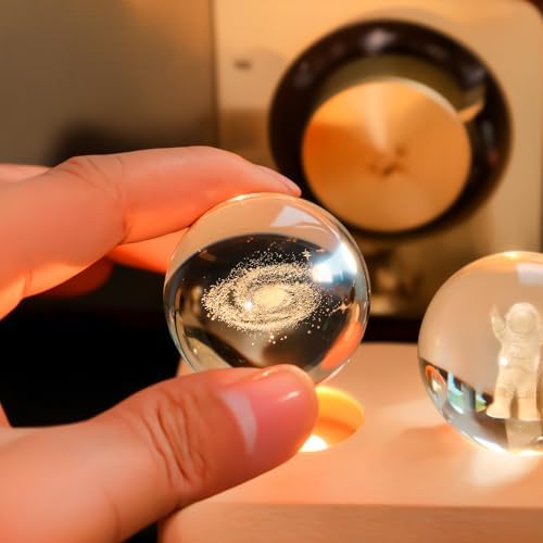 ZEERSHEE 3D Galaxy Planet Crystal Ball Night Light with LED Wooden Base