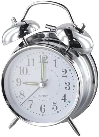 Chrome Finish Double Bell Wind Up Alarm Clock with Luminous Hands