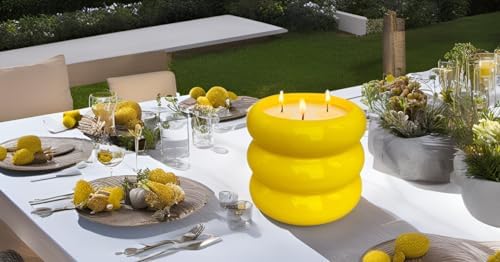 Yellow Ceramic 3 Wick Citronella Candle 18oz for Outdoor Use